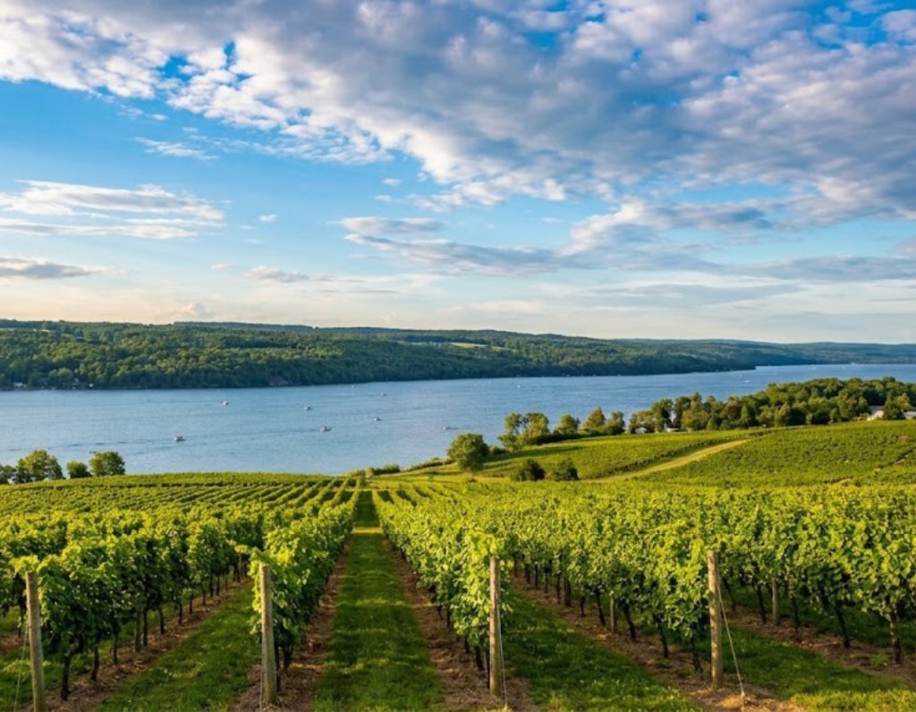 Finger Lakes vineyard overlooking the lake